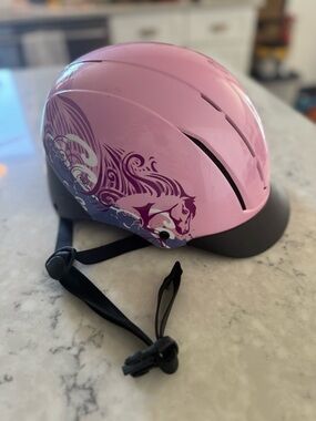 Kids Pink Horse Print Safety Helmet XS